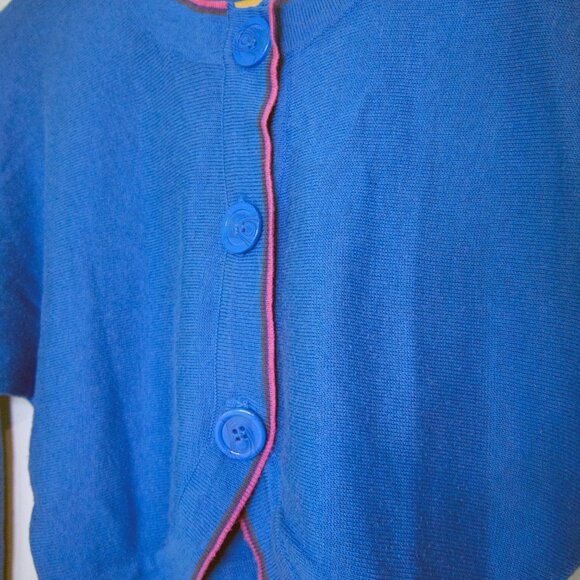 Blue Cropped Cardigan with Dolman Sleeves and Contrast Trim Size Small by Tulle - Picture 3 of 9